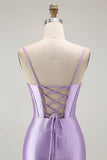 Viola sirena corsetto increspato lungo Prom Dress con fessura arruffata
