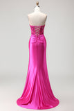 Vestito da ballo lungo da ballo con corsetto plissettato Fucsia Mermaid Sweetheart e Pizzo Con Dietro