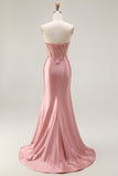 Sweetheart Blush Appliqued Corsetto Mermaid Beaded Abito da ballo lungo con fessura