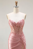 Sweetheart Blush Appliqued Corsetto Mermaid Beaded Abito da ballo lungo con fessura