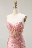 Sweetheart Blush Appliqued Corsetto Mermaid Beaded Abito da ballo lungo con fessura