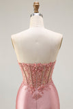 Sweetheart Blush Appliqued Corsetto Mermaid Beaded Abito da ballo lungo con fessura
