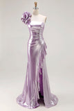 Metallic Lilac One-spalla lungo Prom Dress con volant drappeggiato dettaglio