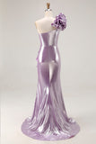 Metallic Lilac One-spalla lungo Prom Dress con volant drappeggiato dettaglio