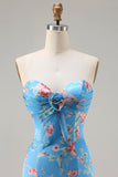 Abito da Cerimonia lungo con volant e sirena floreale blu