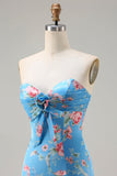 Abito da Cerimonia lungo con volant e sirena floreale blu