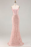 Blush Sirena Corsetto con paillettes Abito da ballo lungo con perline