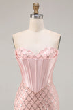 Blush Sirena Corsetto con paillettes Abito da ballo lungo con perline