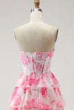 Corsetto senza spalline bianco blu a livello A Shoulderless Abito da cerimonia lungo con fessura