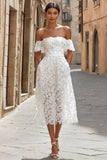 Avorio pizzo off la spalla abito da sposa midi