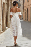 Avorio pizzo off la spalla abito da sposa midi
