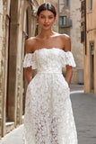 Avorio pizzo off la spalla abito da sposa midi