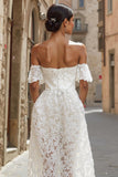 Avorio pizzo off la spalla abito da sposa midi
