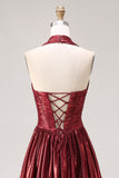 Corsetto da fine lunga con a scollo A Line vestito da cerimonia lungo con fessura
