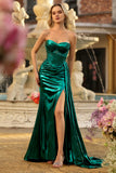 Abito da ballo lungo da ballo con corsetto a pieghe e spalline color sirena rosa senza spalline