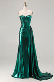Abito da ballo lungo da ballo con corsetto a pieghe e spalline color sirena rosa senza spalline