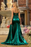 Abito da ballo lungo da ballo con corsetto a pieghe e spalline color sirena rosa senza spalline