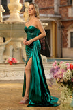 Abito da ballo lungo da ballo con corsetto a pieghe e spalline color sirena rosa senza spalline