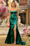 Abito da ballo lungo da ballo con corsetto a pieghe e spalline color sirena rosa senza spalline