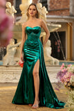 Abito da ballo lungo da ballo con corsetto a pieghe e spalline color sirena rosa senza spalline
