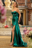 Abito da ballo lungo da ballo con corsetto a pieghe e spalline color sirena rosa senza spalline
