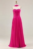 Fucsia Sweetheart Abito da ballo lungo a pieghe con fascia