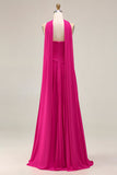 Fucsia Sweetheart Abito da ballo lungo a pieghe con fascia