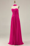 Fucsia Sweetheart Abito da ballo lungo a pieghe con fascia