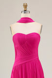 Fucsia Sweetheart Abito da ballo lungo a pieghe con fascia