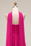 Fucsia Sweetheart Abito da ballo lungo a pieghe con fascia