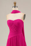 Fucsia Sweetheart Abito da ballo lungo a pieghe con fascia