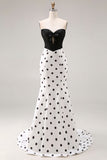 Abito da Cerimonia lungo corsetto a pois neri e bianchi