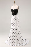 Abito da Cerimonia lungo corsetto a pois neri e bianchi
