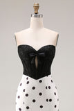 Abito da Cerimonia lungo corsetto a pois neri e bianchi