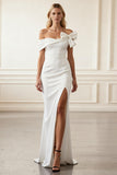 Off The Shoulder bianco tubino abito da sposa con fessura