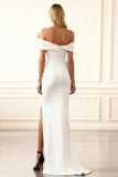 Off The Shoulder bianco tubino abito da sposa con fessura