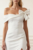 Off The Shoulder bianco tubino abito da sposa con fessura