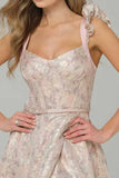 Corsetto rosa a linee A con stampa floreale lungo abito da Cerimonia con fessura