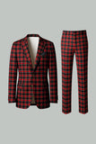 Rosso Nero Plaid Dentched Risvolto 2 Pezzi Abiti da ballo da uomo