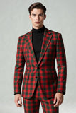 Rosso Nero Plaid Dentched Risvolto 2 Pezzi Abiti da ballo da uomo