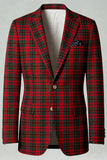 Rosso Nero Plaid Dentched Risvolto 2 Pezzi Abiti da ballo da uomo