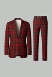 Rosso Nero Plaid Dentched Risvolto 2 Pezzi Abiti da ballo da uomo