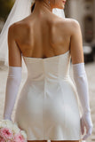 Abito da sposa corto in raso Bodycon Bodycon Bianco con fiocco (senza guanti)