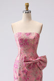 Vestito da Cerimonia lungo da ballo in Jacquard con fiocco fucsia
