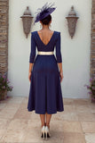 Abito midi Mother of the Bride Navy a scollo a V con appliche