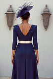 Abito midi Mother of the Bride Navy a scollo a V con appliche