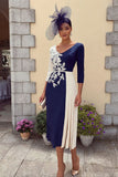 Abito Mother of the Bride Mother of the Bride con scolatura a V scollatura midi in linea a A blu Navy