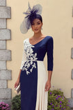 Abito Mother of the Bride Mother of the Bride con scolatura a V scollatura midi in linea a A blu Navy