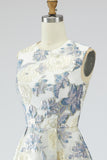 Abito Jacquard lungo floreale A Blue Dusty con tasche