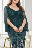 Abito mamma della sposa a paillettes nero collo a V taglia grande